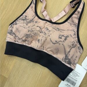Fabletics Pink Marble Print Sports Bra with Black Band